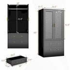 Armoire penderie noire à persiennes avec tringle et 2 tiroirs, 1 personne