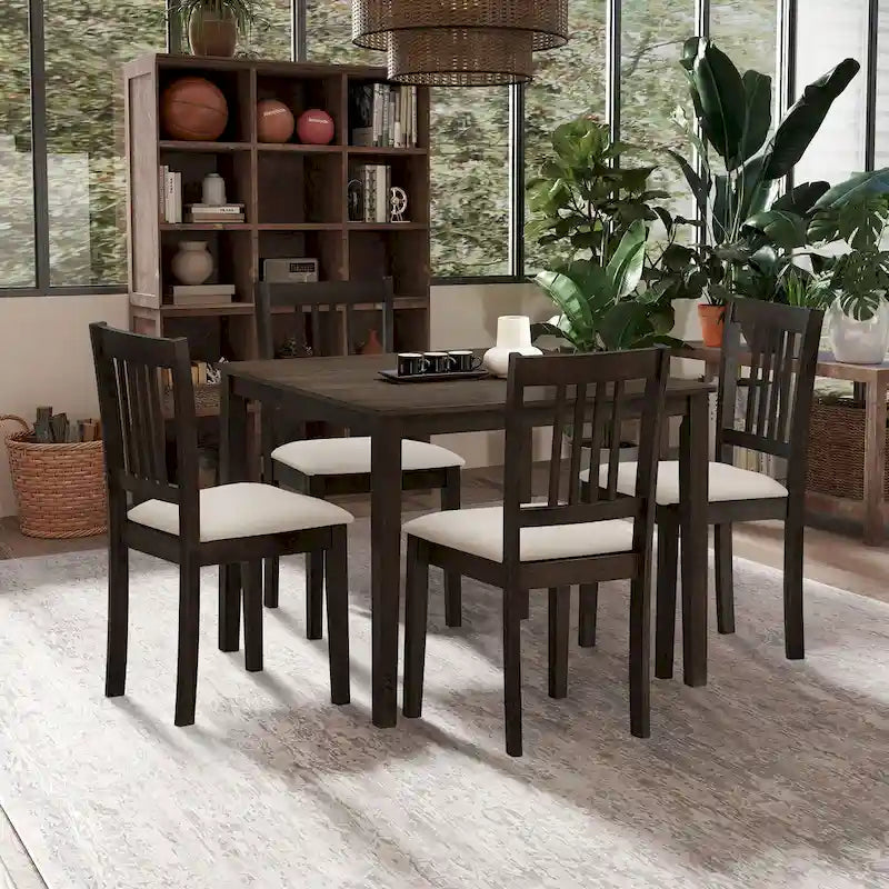 Ensemble de salle à manger carré, Marron/Chêne/Marron foncé, 5 pièces (4 personnes)