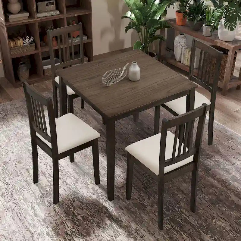 Ensemble de salle à manger carré, Marron/Chêne/Marron foncé, 5 pièces (4 personnes)