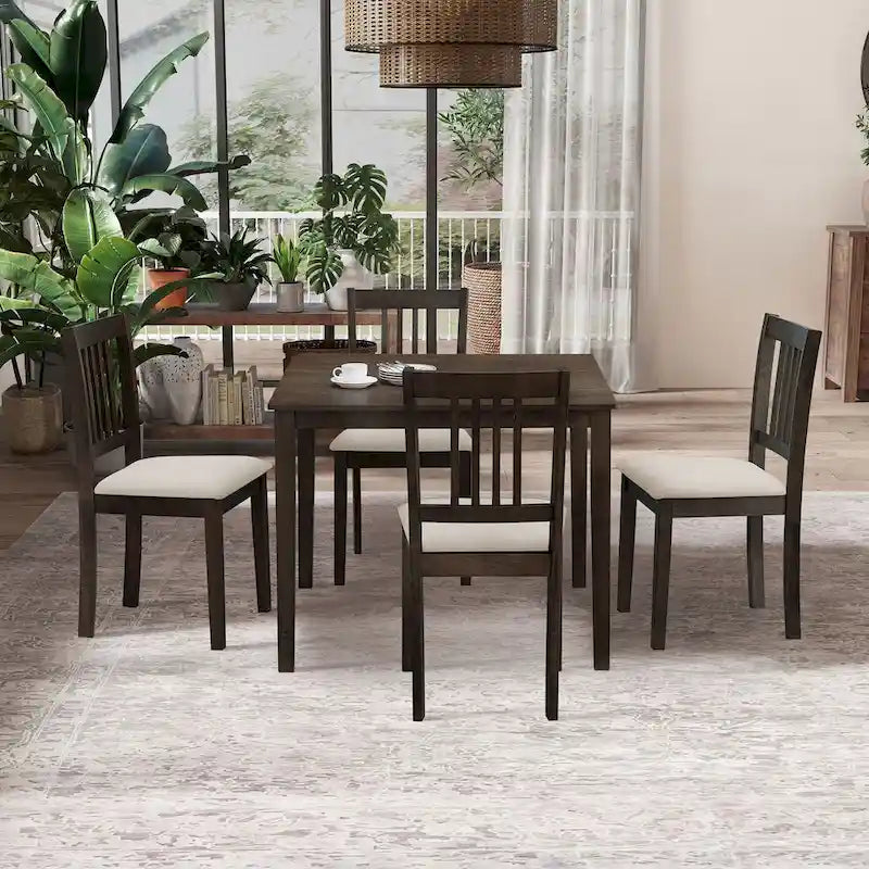 Ensemble de salle à manger carré, Marron/Chêne/Marron foncé, 5 pièces (4 personnes)