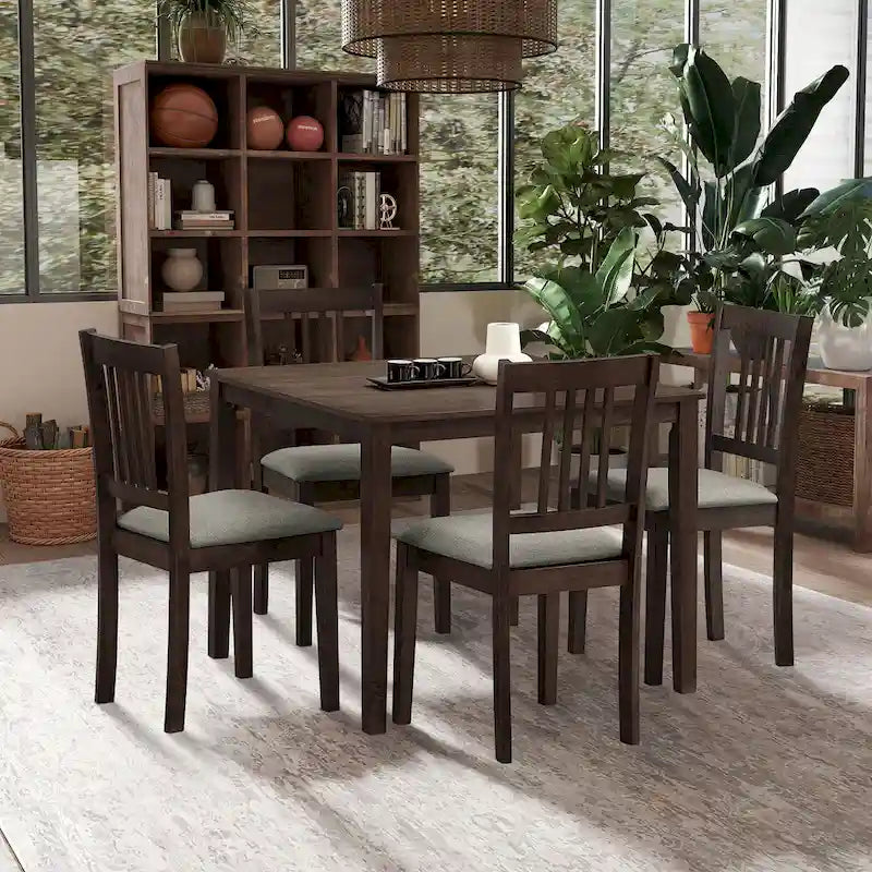 Ensemble de salle à manger carré, Marron/Chêne/Marron foncé, 5 pièces (4 personnes)