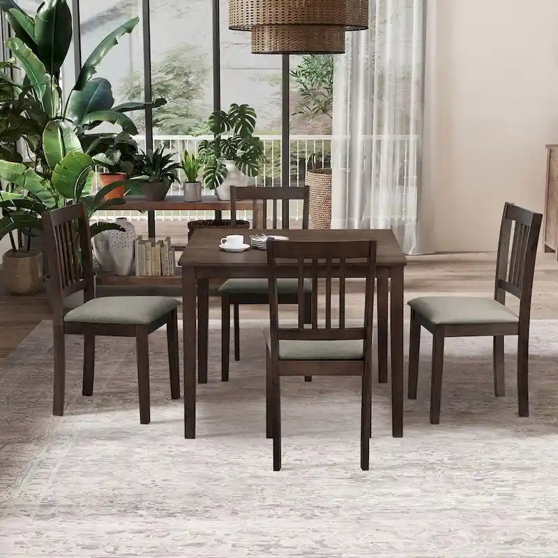 Ensemble de salle à manger carré, Marron/Chêne/Marron foncé, 5 pièces (4 personnes)