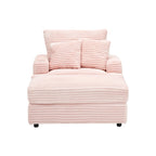 Fauteuil simple en velours côtelé rose avec pouf et porte-gobelet