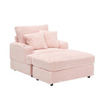 Fauteuil simple en velours côtelé rose avec pouf et porte-gobelet
