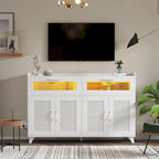 Buffet / Commode Rose / Naturel / Blanc avec Lumière LED et Prises de Courant, Meuble de Rangement de 120 cm