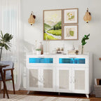 Buffet / Commode Rose / Naturel / Blanc avec Lumière LED et Prises de Courant, Meuble de Rangement de 120 cm