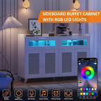 Buffet / Commode Rose / Naturel / Blanc avec Lumière LED et Prises de Courant, Meuble de Rangement de 120 cm