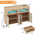 Buffet / Commode Rose / Naturel / Blanc avec Lumière LED et Prises de Courant, Meuble de Rangement de 120 cm