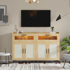 Buffet / Commode Rose / Naturel / Blanc avec Lumière LED et Prises de Courant, Meuble de Rangement de 120 cm