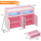Buffet / Commode Rose / Naturel / Blanc avec Lumière LED et Prises de Courant, Meuble de Rangement de 120 cm