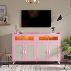 Buffet / Commode Rose / Naturel / Blanc avec Lumière LED et Prises de Courant, Meuble de Rangement de 120 cm