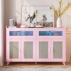 Buffet / Commode Rose / Naturel / Blanc avec Lumière LED et Prises de Courant, Meuble de Rangement de 120 cm