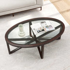 Table ovale en verre transparent et bois naturel – Table d'appoint / Table basse