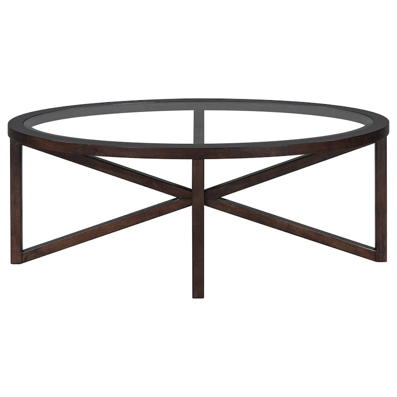 Table ovale en verre transparent et bois naturel – Table d'appoint / Table basse