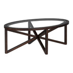 Table ovale en verre transparent et bois naturel – Table d'appoint / Table basse