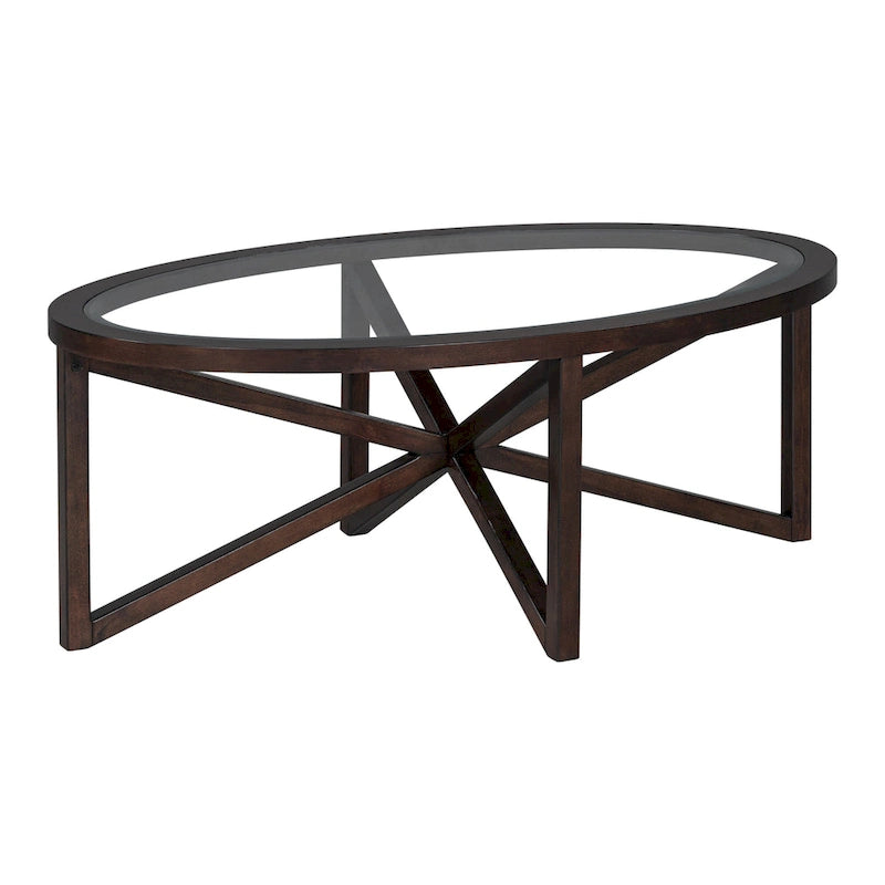 Table ovale en verre transparent et bois naturel – Table d'appoint / Table basse