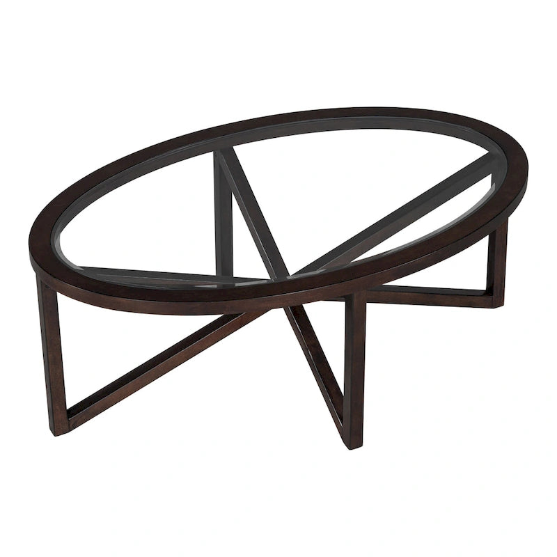Table ovale en verre transparent et bois naturel – Table d'appoint / Table basse