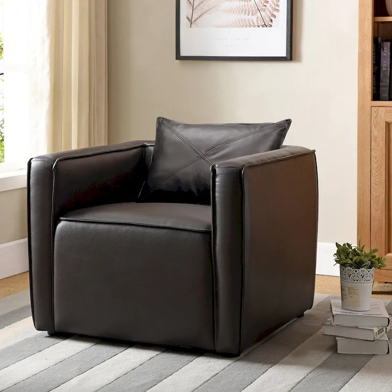 Fauteuil club en similicuir gris / marron vieilli, 1 place