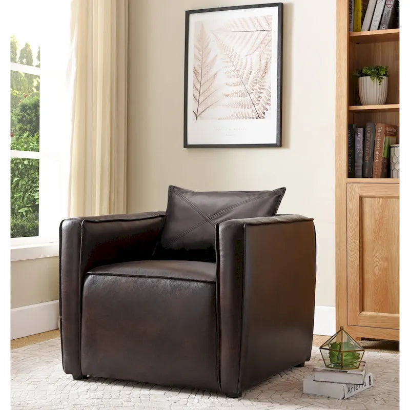 Fauteuil club en similicuir gris / marron vieilli, 1 place