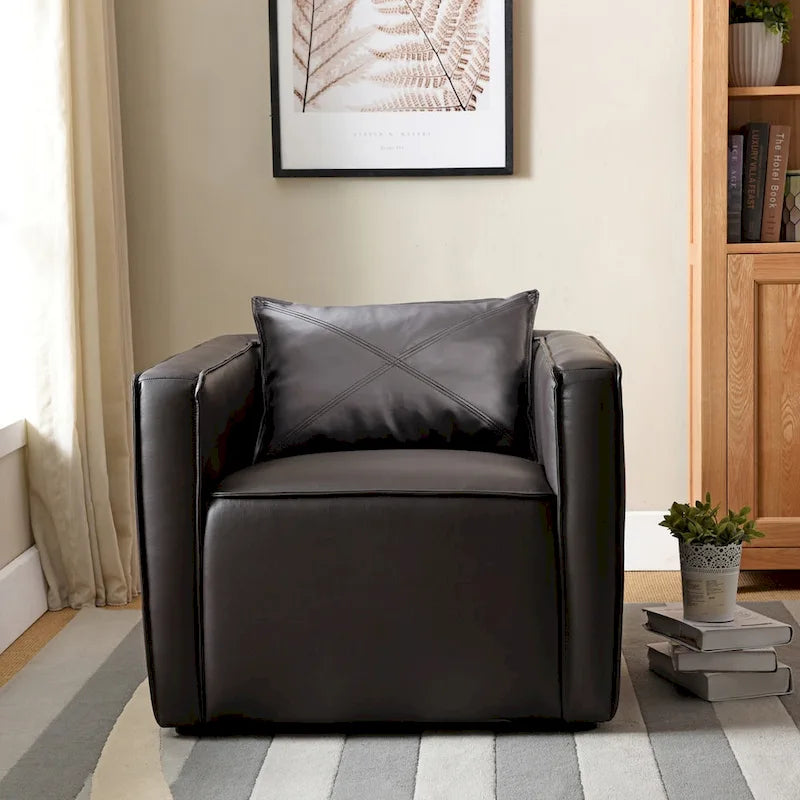 Fauteuil club en similicuir gris / marron vieilli, 1 place