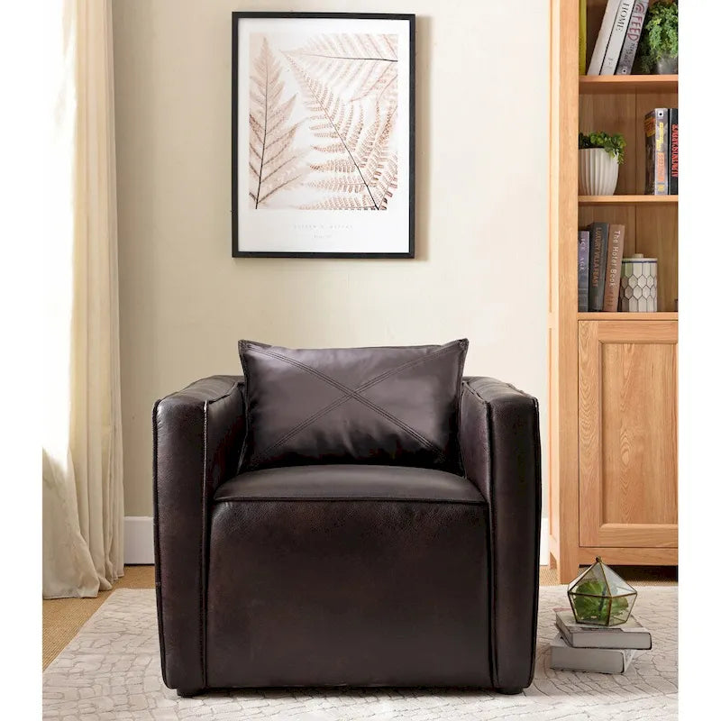 Fauteuil club en similicuir gris / marron vieilli, 1 place