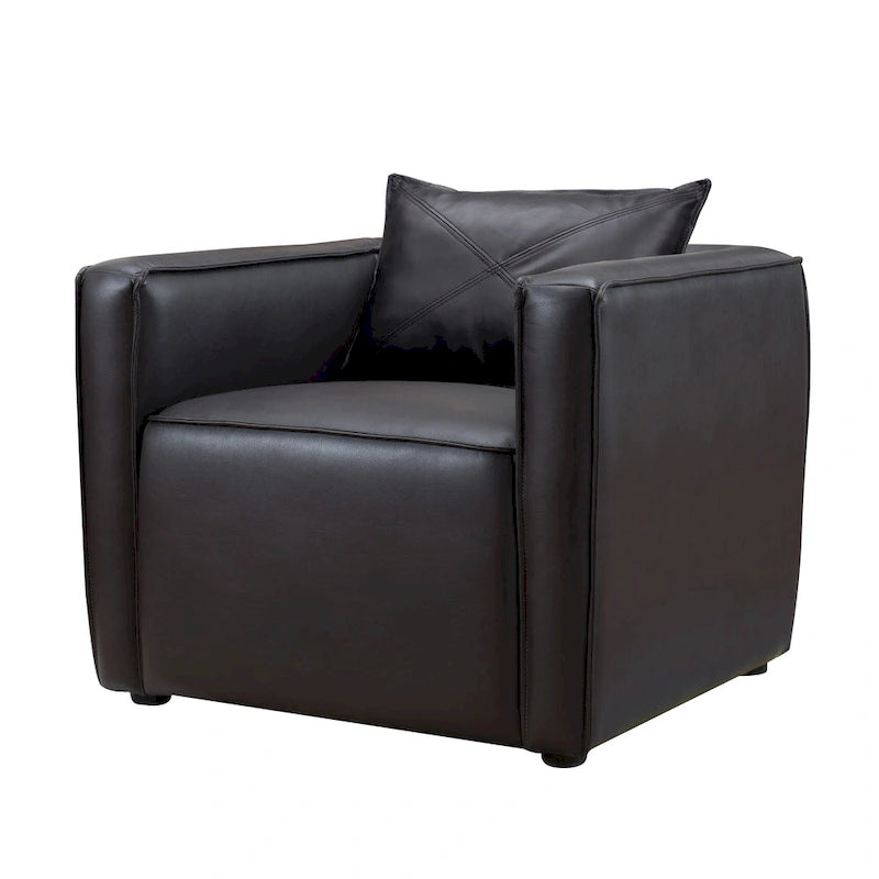 Fauteuil club en similicuir gris / marron vieilli, 1 place