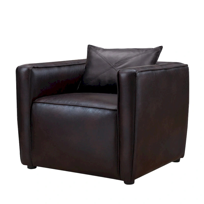 Fauteuil club en similicuir gris / marron vieilli, 1 place