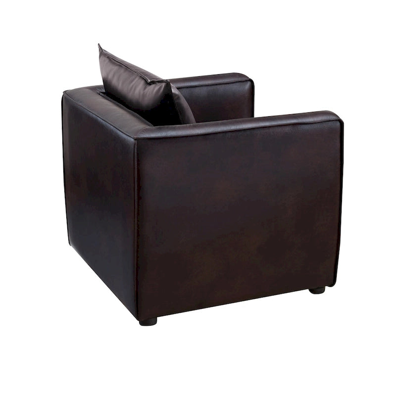 Fauteuil club en similicuir gris / marron vieilli, 1 place