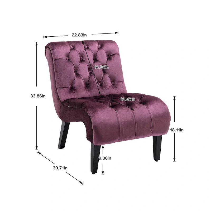 Fauteuil d'appoint en velours avec pieds en bois – Siège individuel, plusieurs couleurs