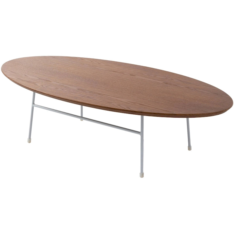 Table basse ovale – Bois naturel / Noir / Noyer / Blanc | Milieu du siècle moderne | Base en acier