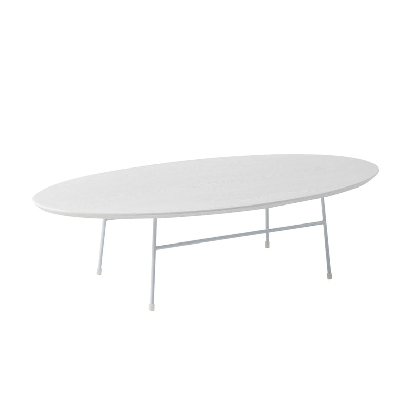 Table basse ovale – Bois naturel / Noir / Noyer / Blanc | Milieu du siècle moderne | Base en acier