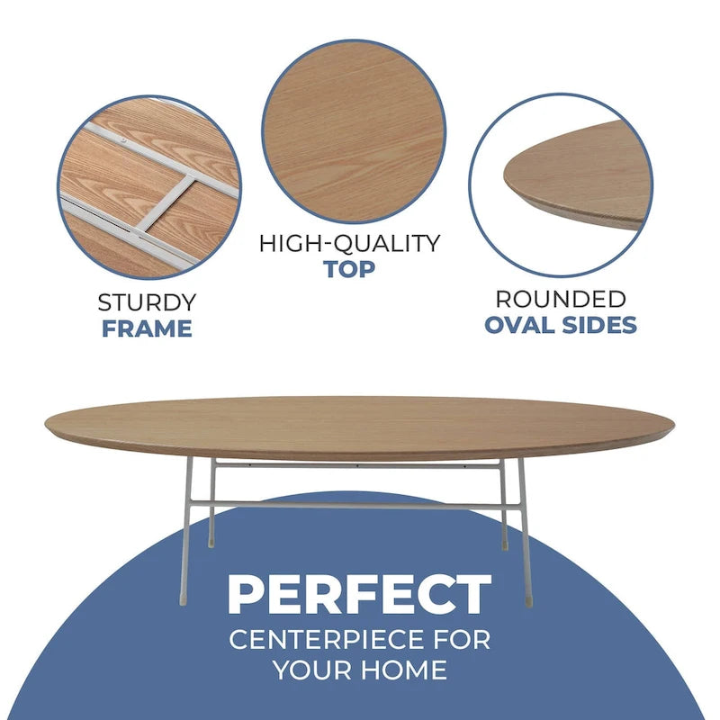 Table basse ovale – Bois naturel / Noir / Noyer / Blanc | Milieu du siècle moderne | Base en acier