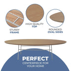 Table basse ovale – Bois naturel / Noir / Noyer / Blanc | Milieu du siècle moderne | Base en acier