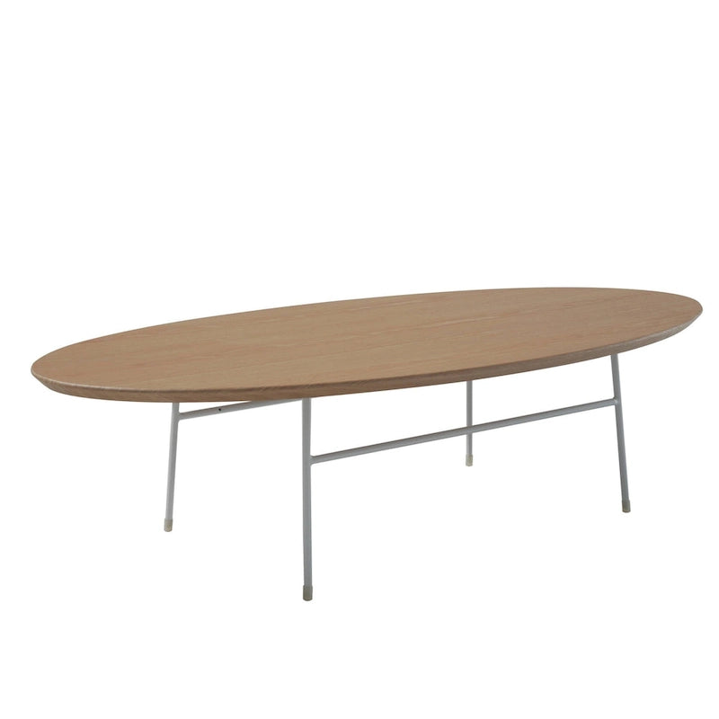 Table basse ovale – Bois naturel / Noir / Noyer / Blanc | Milieu du siècle moderne | Base en acier