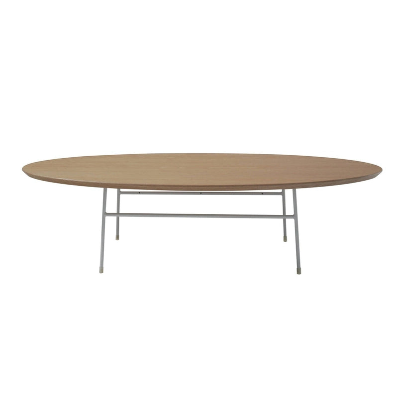 Table basse ovale – Bois naturel / Noir / Noyer / Blanc | Milieu du siècle moderne | Base en acier