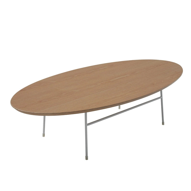 Table basse ovale – Bois naturel / Noir / Noyer / Blanc | Milieu du siècle moderne | Base en acier