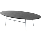 Table basse ovale – Bois naturel / Noir / Noyer / Blanc | Milieu du siècle moderne | Base en acier