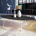 Table basse ovale – Bois naturel / Noir / Noyer / Blanc | Milieu du siècle moderne | Base en acier