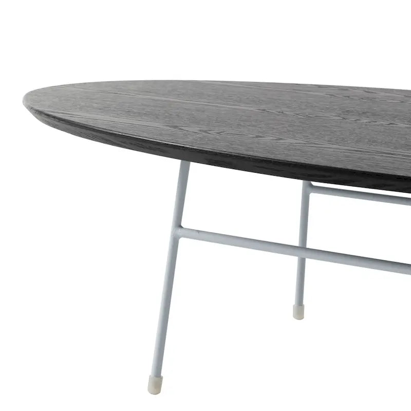 Table basse ovale – Bois naturel / Noir / Noyer / Blanc | Milieu du siècle moderne | Base en acier