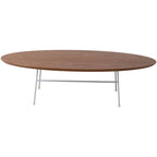 Table basse ovale – Bois naturel / Noir / Noyer / Blanc | Milieu du siècle moderne | Base en acier