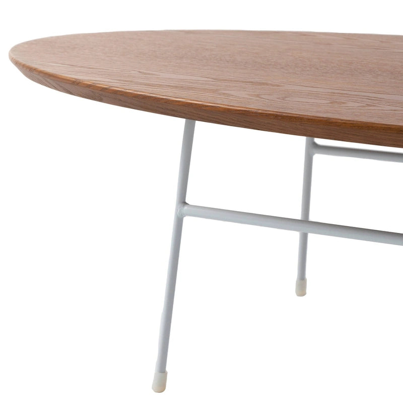 Table basse ovale – Bois naturel / Noir / Noyer / Blanc | Milieu du siècle moderne | Base en acier