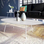 Table basse ovale – Bois naturel / Noir / Noyer / Blanc | Milieu du siècle moderne | Base en acier