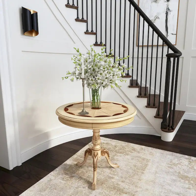 Table d'appoint ronde traditionnelle sur pied, marron foncé – Finition cerisier de plantation