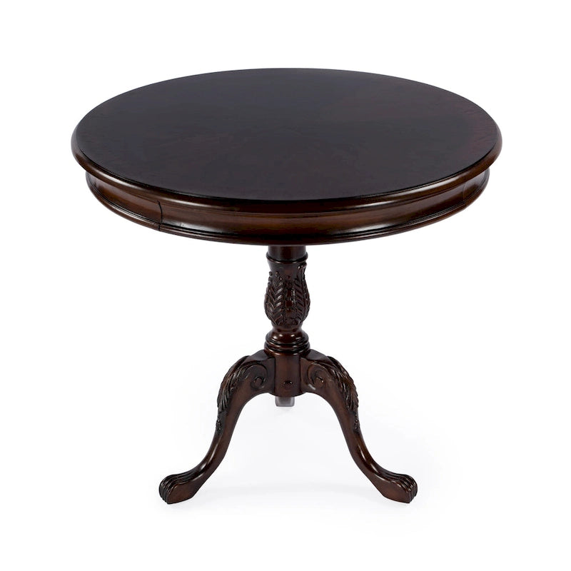 Table d'appoint ronde traditionnelle sur pied, marron foncé – Finition cerisier de plantation