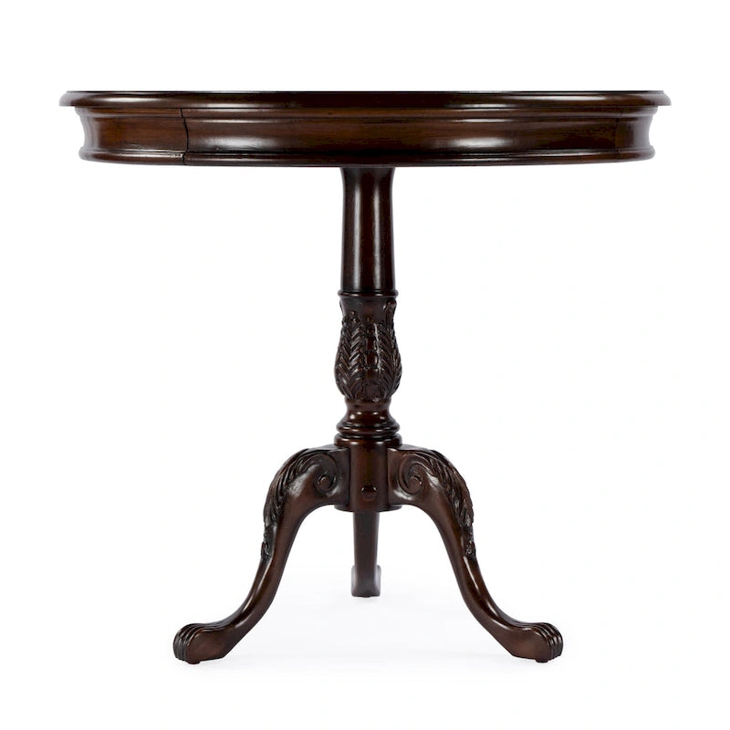 Table d'appoint ronde traditionnelle sur pied, marron foncé – Finition cerisier de plantation