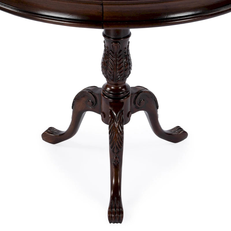 Table d'appoint ronde traditionnelle sur pied, marron foncé – Finition cerisier de plantation