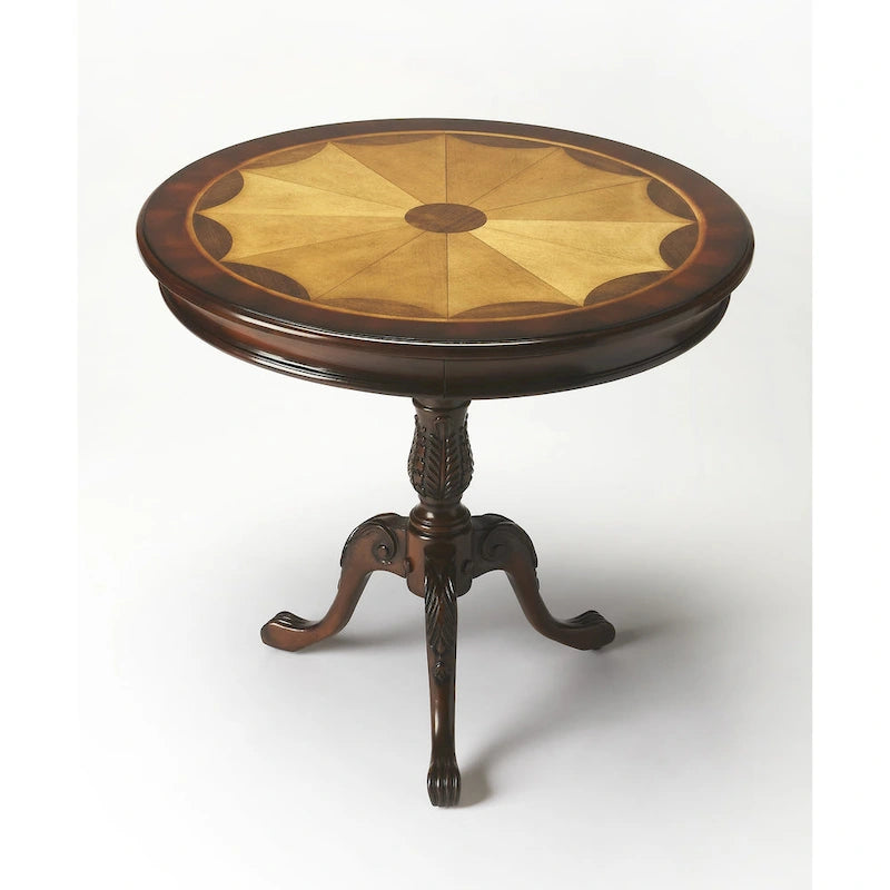 Table d'appoint ronde traditionnelle sur pied, marron foncé – Finition cerisier de plantation