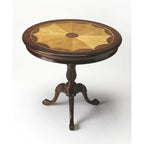 Table d'appoint ronde traditionnelle sur pied, marron foncé – Finition cerisier de plantation