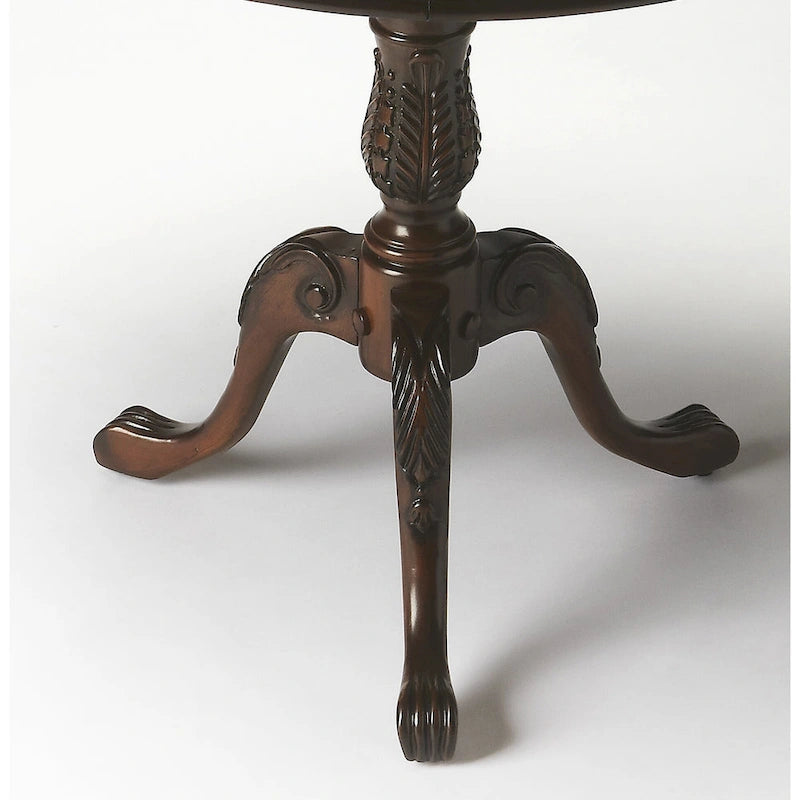 Table d'appoint ronde traditionnelle sur pied, marron foncé – Finition cerisier de plantation