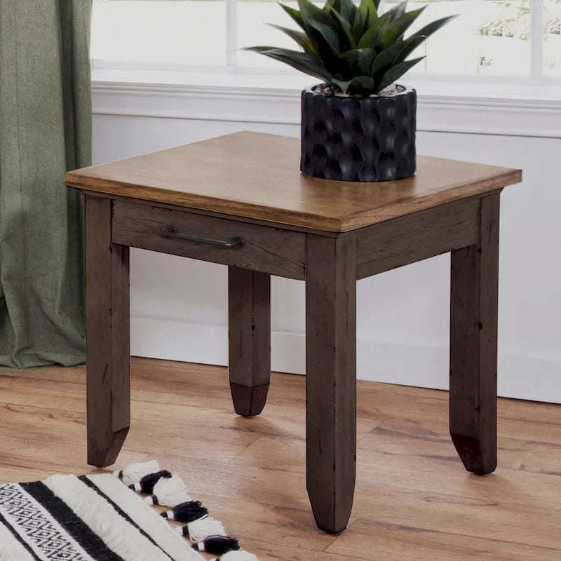 Table de chevet en bois bicolore à 1 tiroir, style ferme rustique